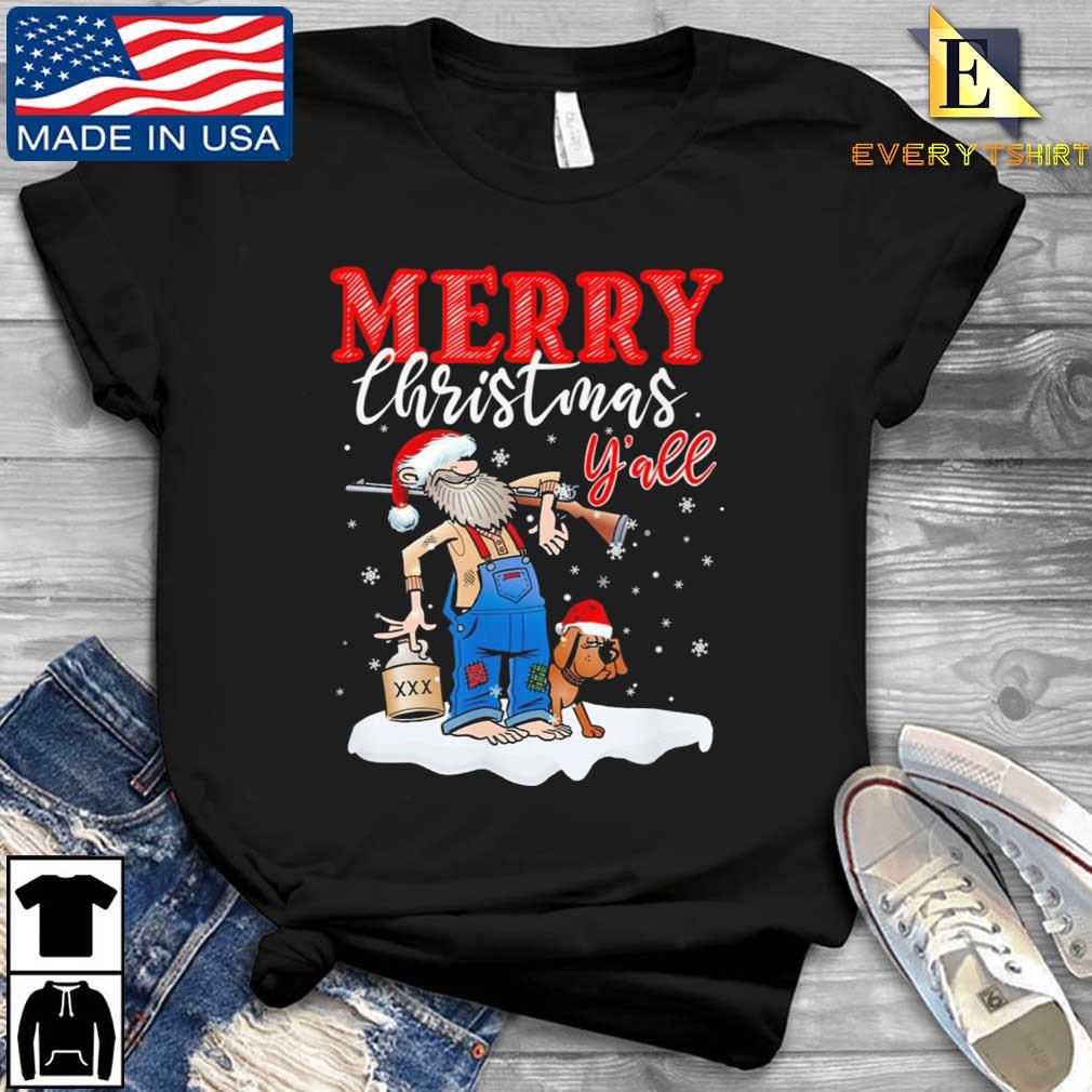 Merry Christmas Y'all Cool Santa And His Dog Shirt