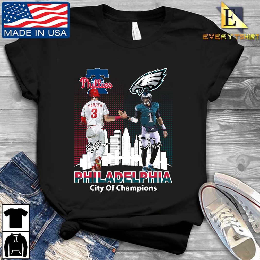 Official Philadelphia Phillies City Of Champions Philadelphia Phillies And Philadelphia Eagles Signatures shirt