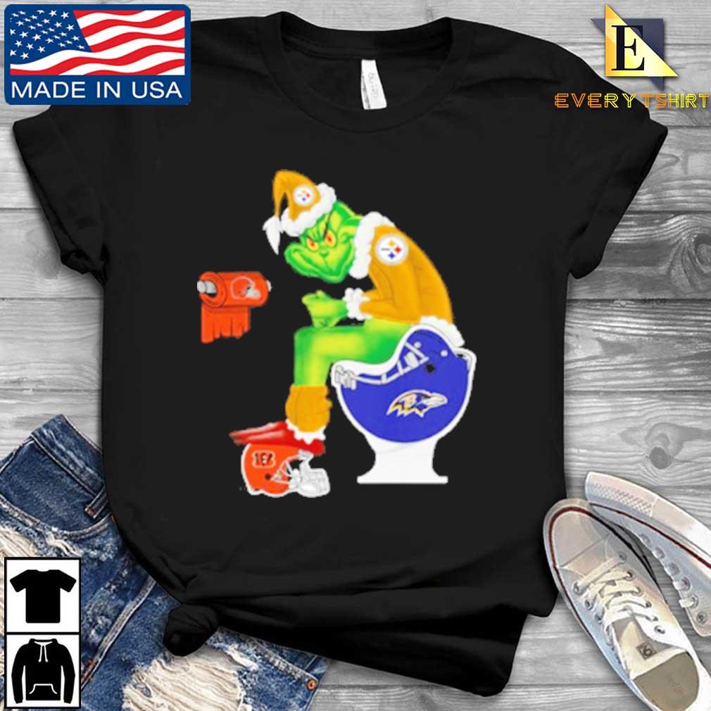 Pittsburgh Steelers Grinch Santa Sitting Baltimore Ravens Toilet Cleveland  Browns Cincinnati Bengals shirt - Kingteeshop