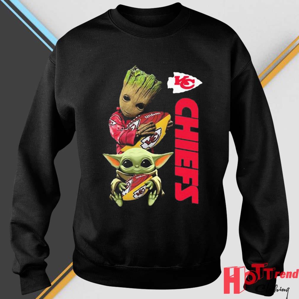 Baby Yoda And Baby Groot Hug Football Kansas City Chiefs Shirt