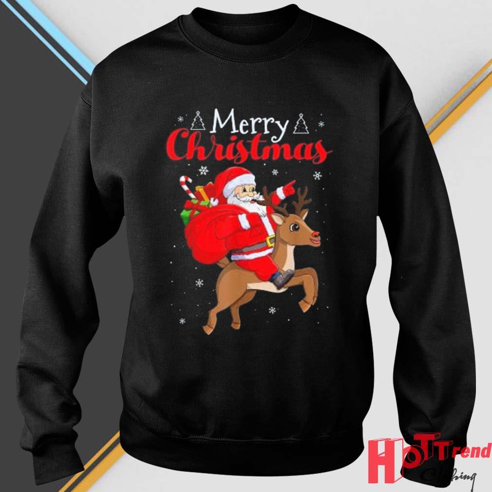 Cute Santa Claus Riding Reindeer Xmas Gift Kids Boys Girls Christmas Sweater