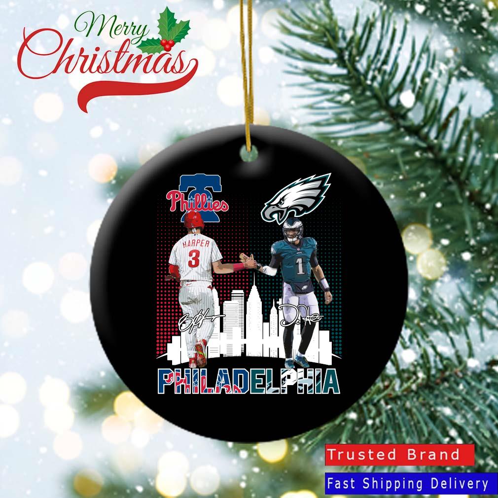 Official Philadelphia Sports Philadelphia Phillies And Philadelphia Eagles Signatures 2022 Ornament