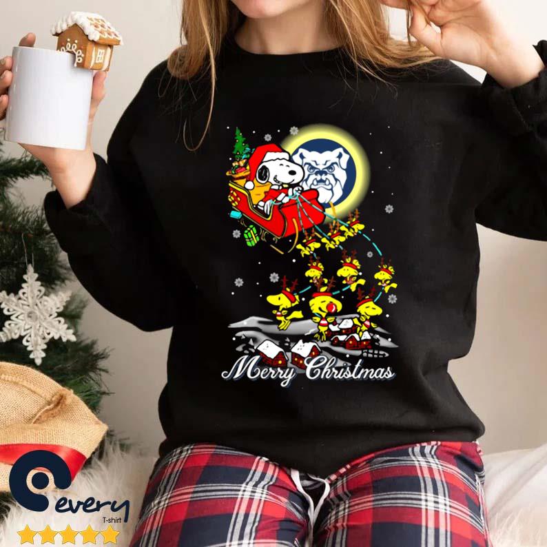 Santa Snoopy Sleigh Woodstock Butler Bulldogs Merry Christmas Sweater