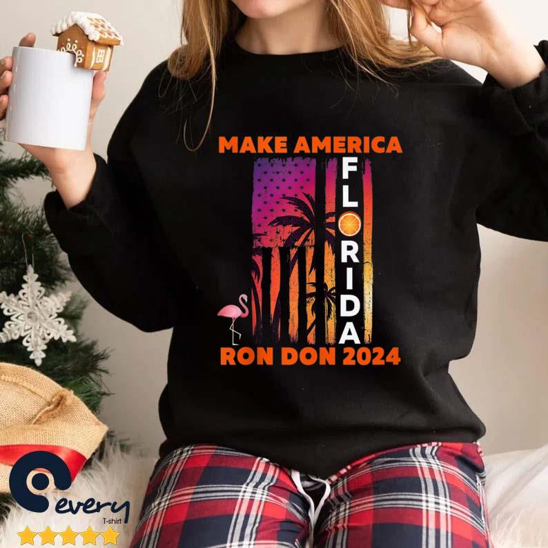Make American Ron Don 2024 Trump Desantis 2024 Flamingo Flag Election Shirt