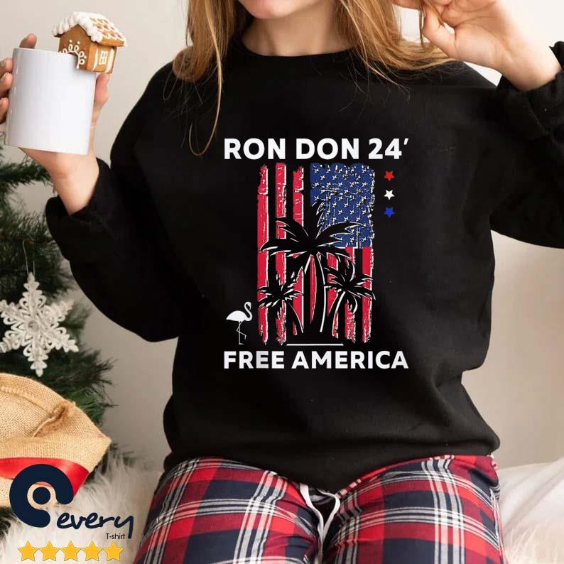 Ron Don 24' Free America Trump Desantis 2024 American Flag Flamingo Stars Shirt