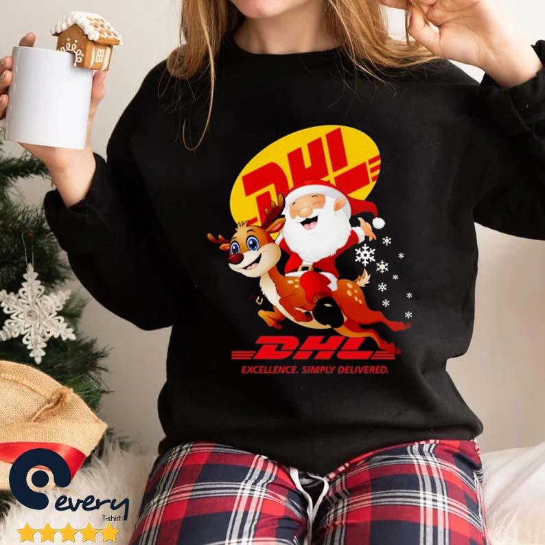 Santa Claus Riding Reindeer Dhl Excellence Simply Delivered Christmas Sweater