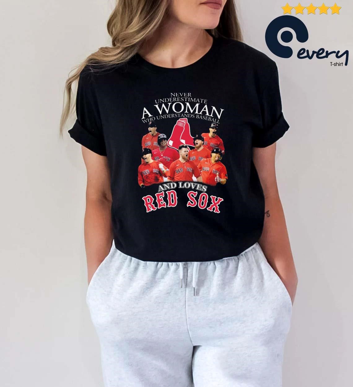 Design never underestimate a woman who understands baseball and love red  sox shirt, hoodie, sweater, long sleeve and tank top