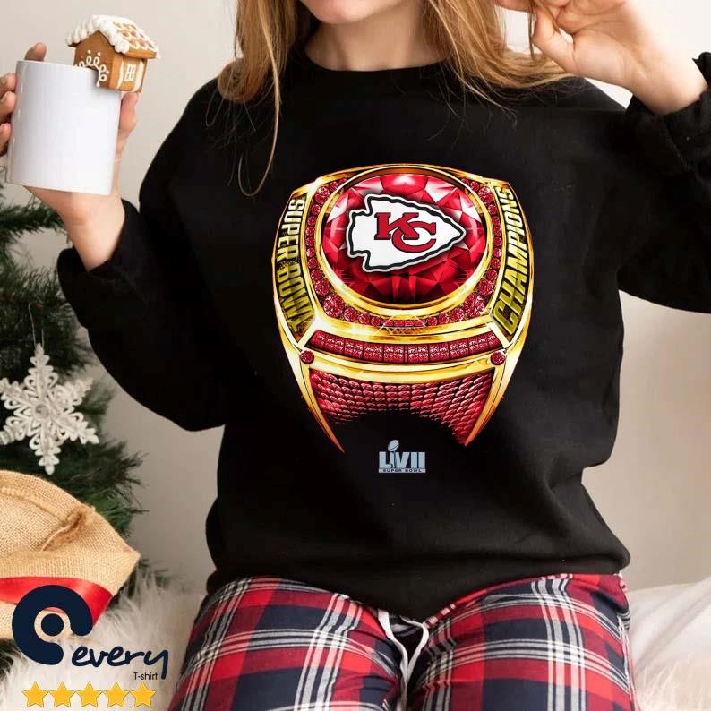 Nfl Pro Line Red Kansas City Chiefs Super Bowl LVII 2023 Champions Ring  Hoodie Shirt - T-shirts Low Price