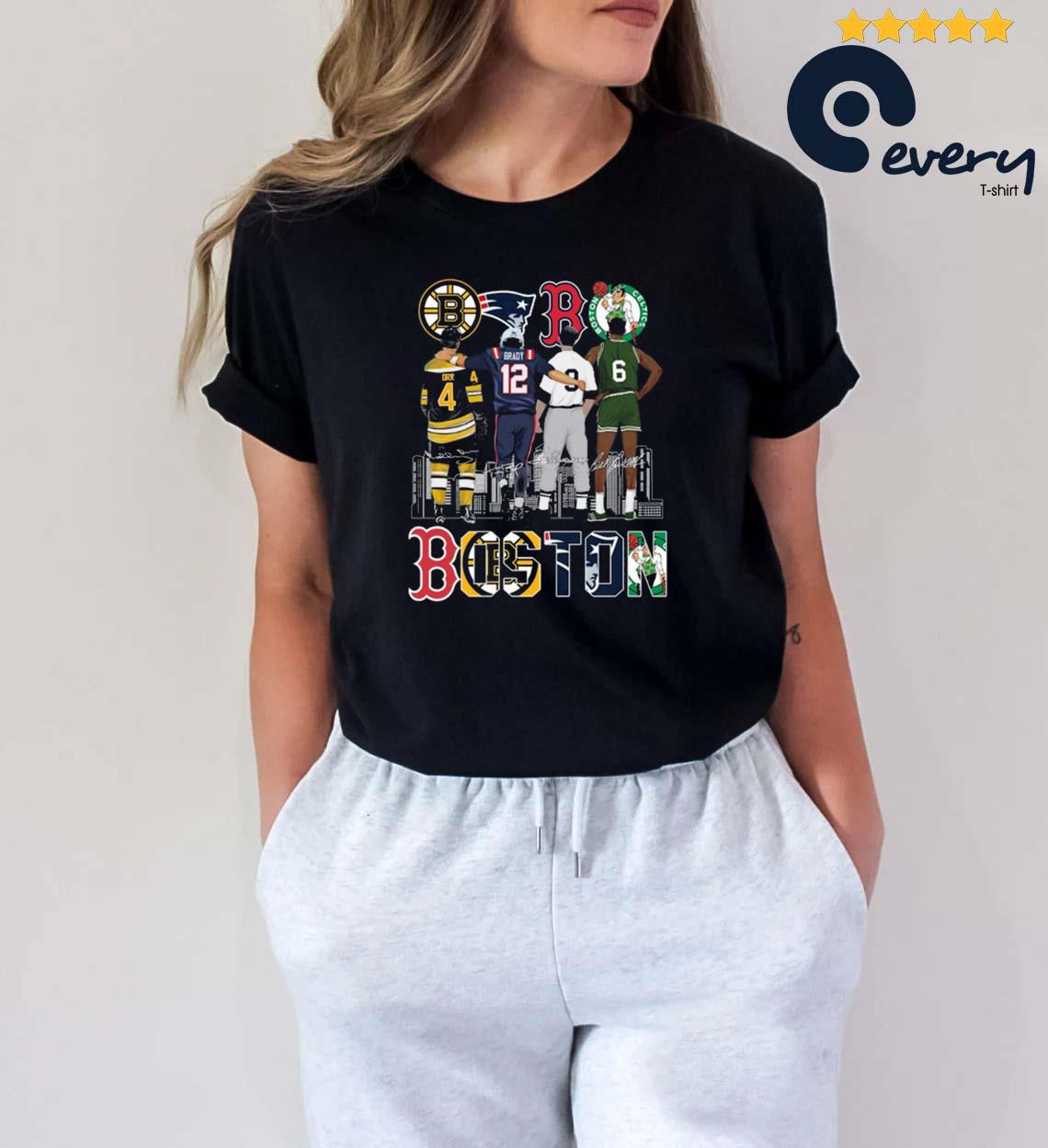 Official Boston Sports Bobby Orr Tom Brady Ted Williams And Bill Russell  Signatures T-shirt,Sweater, Hoodie, And Long Sleeved, Ladies, Tank Top